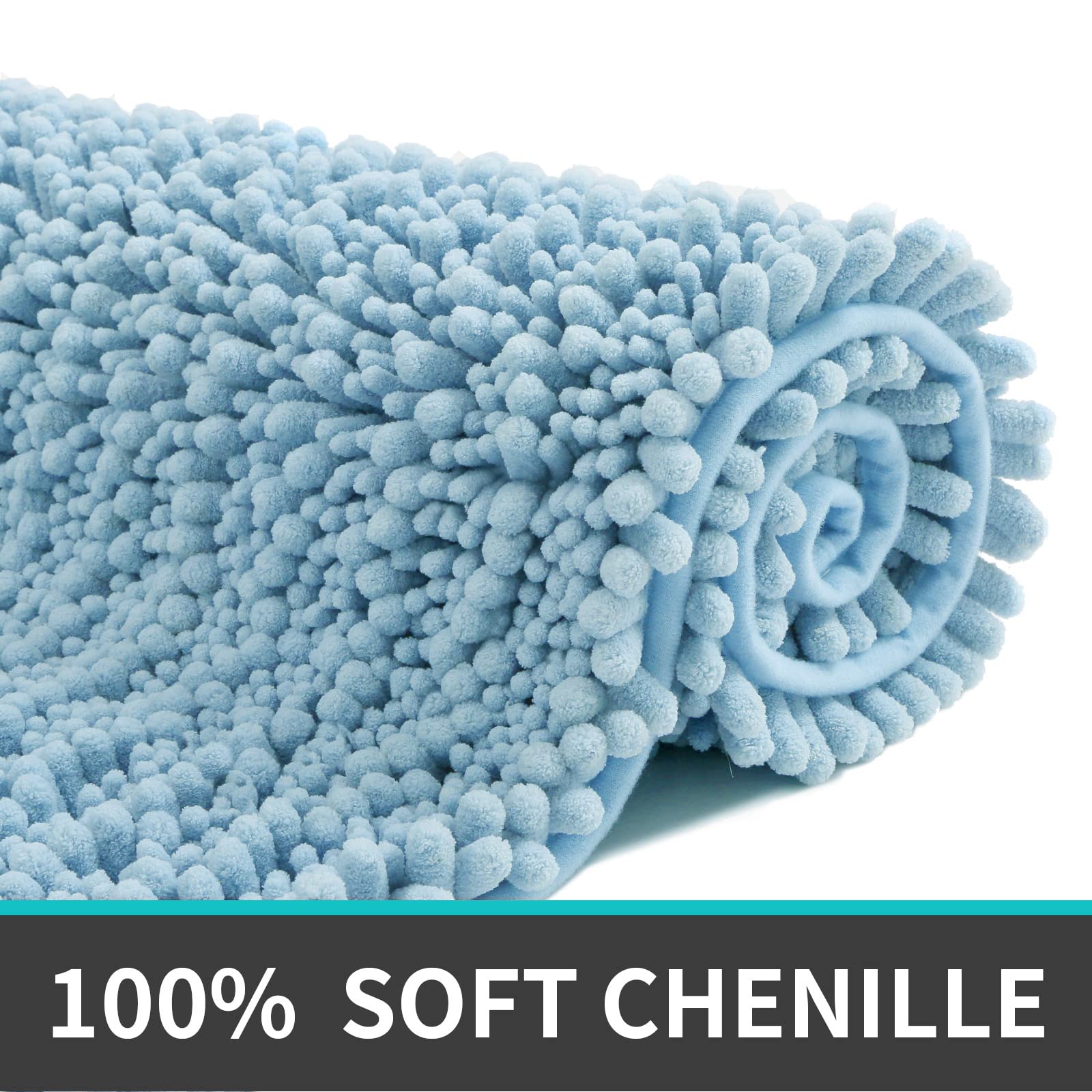 DEXI Bath Mat Bathroom Rug Non Slip Absorbent and Soft Floor Mats Washable Chenille for Bathtub Toilet Shower Room Entryway 20''x32''Light Blue